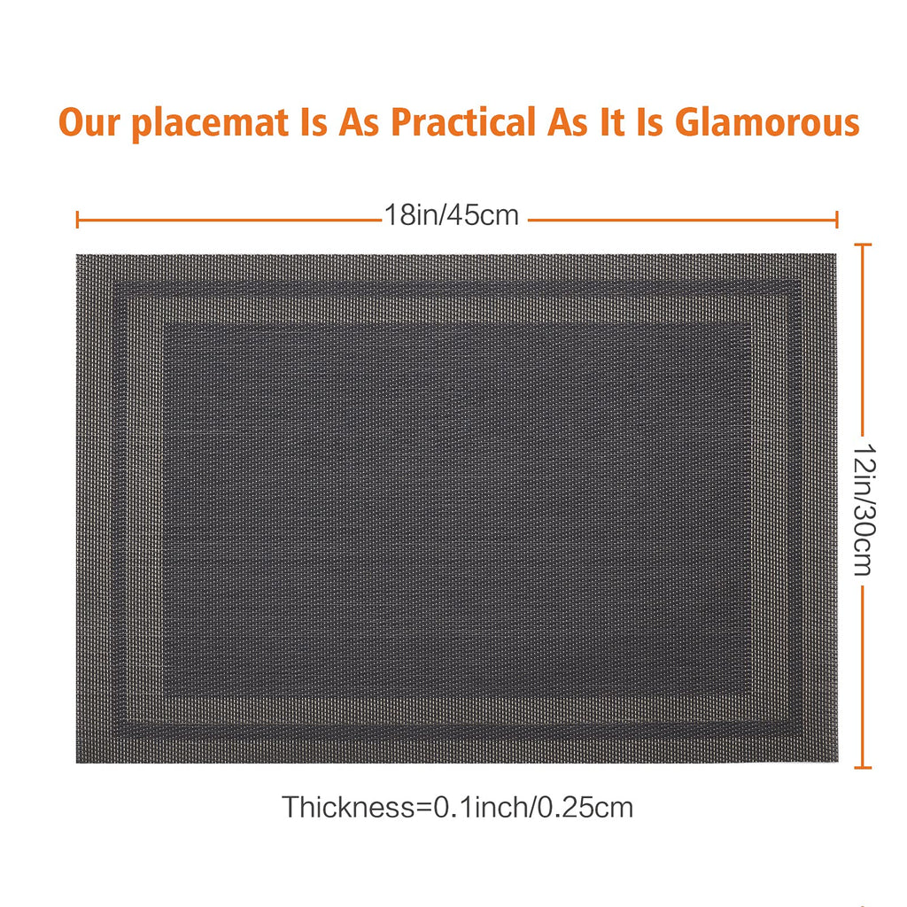 Placemats Set of 8, Vinyl Woven Black Non Slip Table Mats