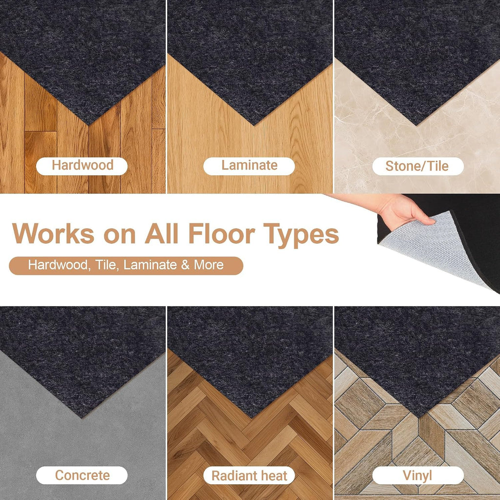 5 x 7 Ft 1/8" Thick Felt Rubber Dual Surface Rug Pad, Waterproof Non Slip Rug Padding for Vinyl Plank, Laminate &