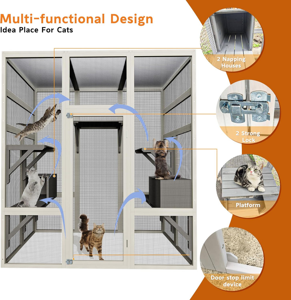 Outdoor Wooden Cat House Large Catio Solid Wood Gray 62.6