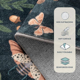 Insect Botanical 2'6"x10' Black Runners for Hallways, Non Slip Washable Kitchen Bathroom Carpet Runn