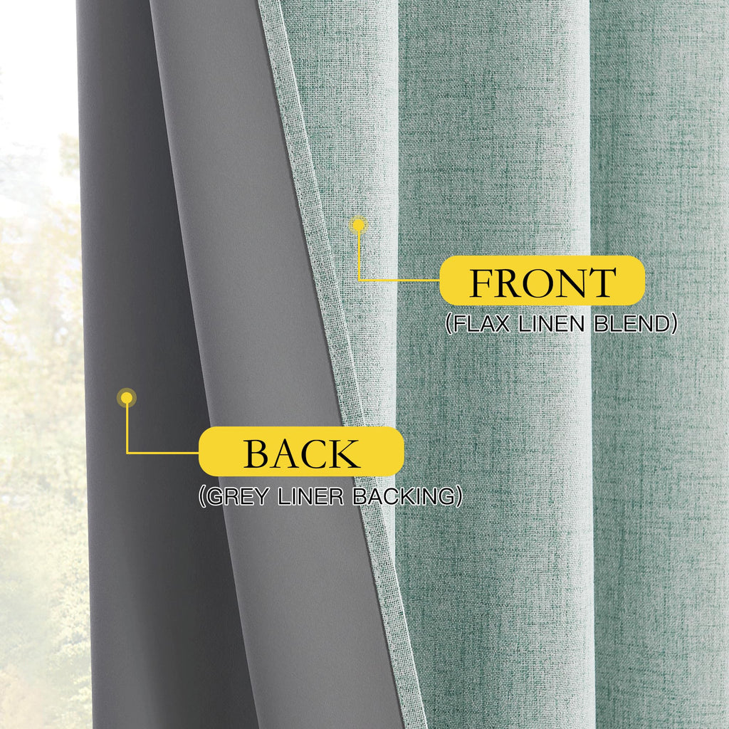 Full Blackout Linen Curtains 102" Length with Thermal Insulated Liner, Farmhouse Style Keep Cool & Warm Large Window