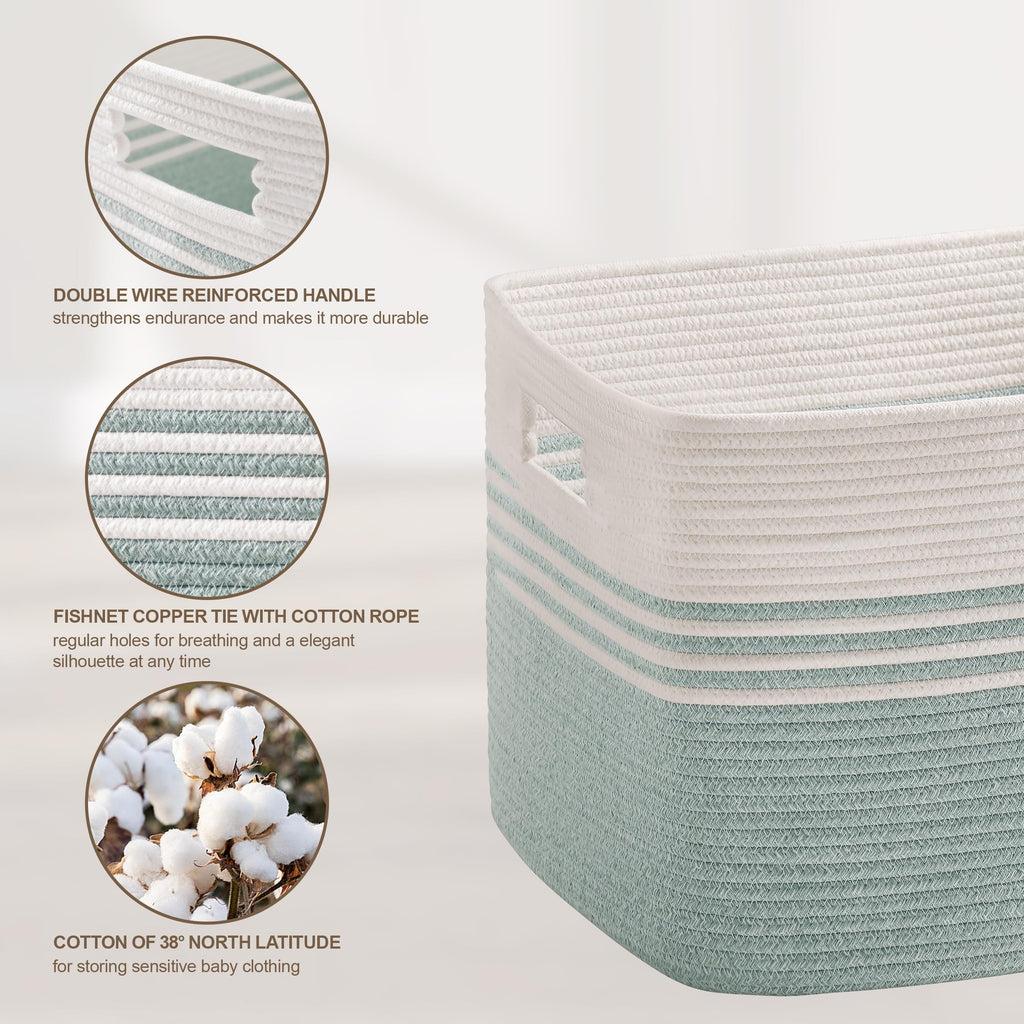 86L Large Woven Laundry Basket Hamper with Handles, Green