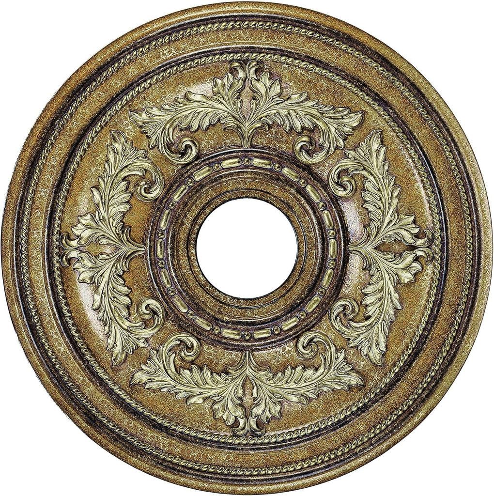 Ceiling Medallion, Hand Applied Venetian Patina with Giled Accents, 22.5"Dx1.5"H