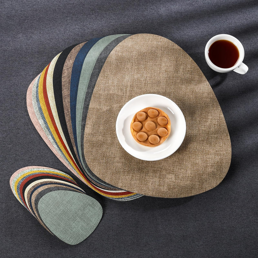 Faux Leather Placemats Set of 4, Dual Sided with Drink Coasters