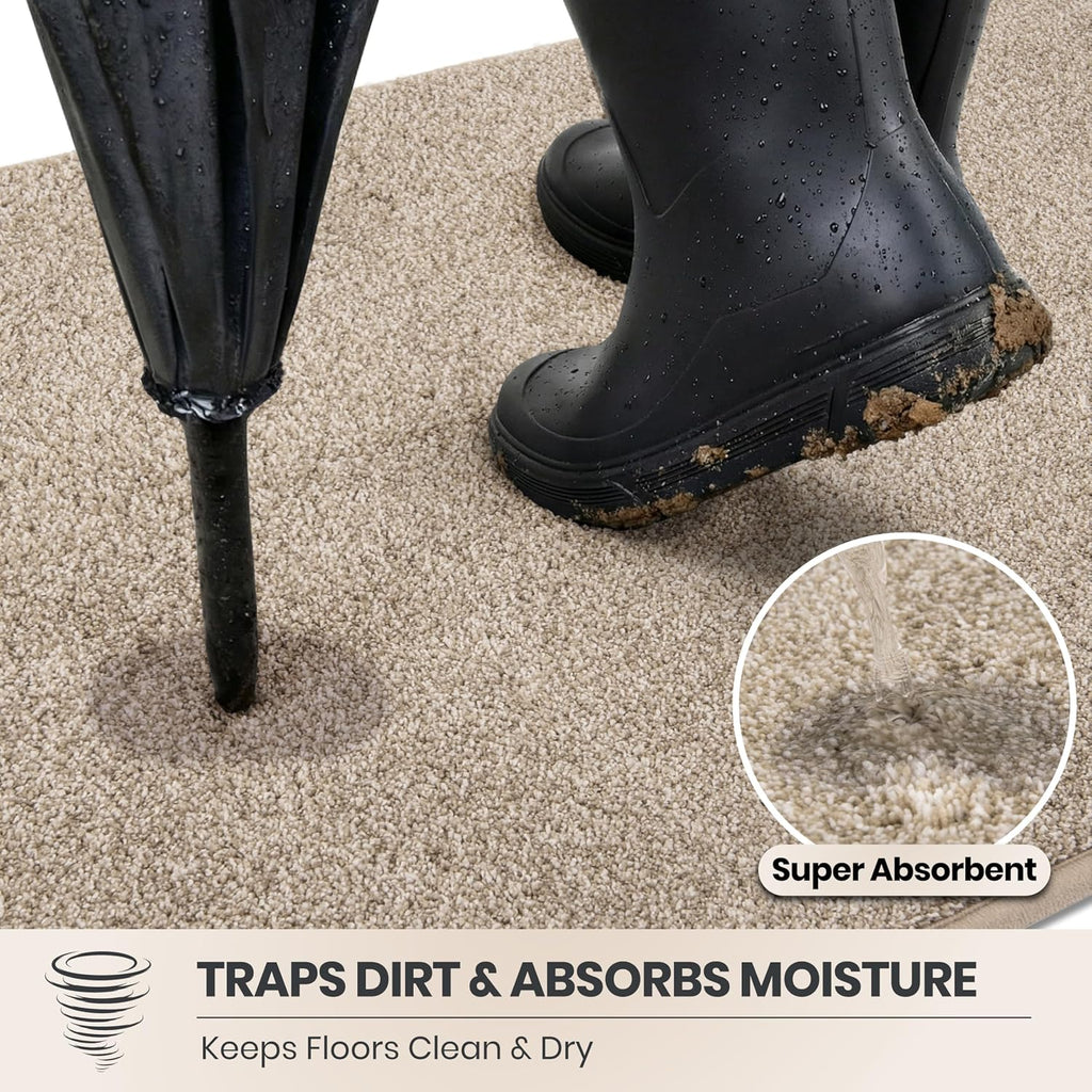 Dirt Trapping Indoor Door Mat, 34" x 59", Taupe | Machine Washable, Non-Slip, Waterproof TPR Backing, Super