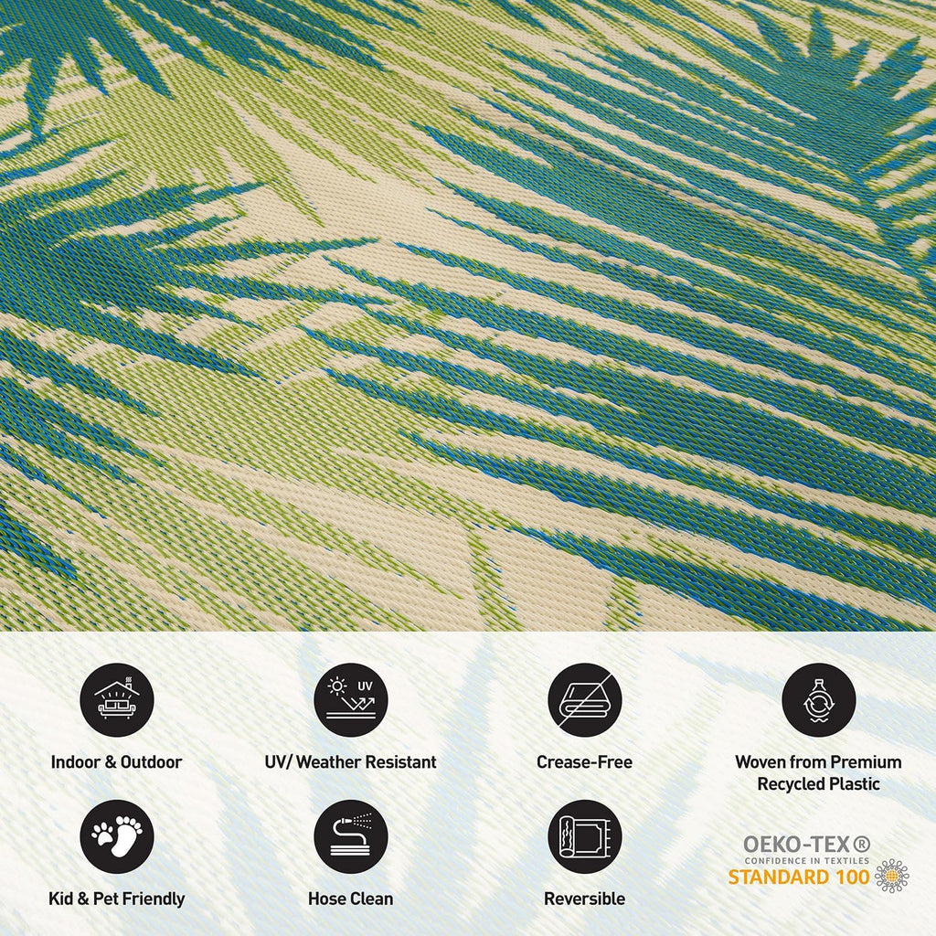 Floral Tropical Patio Deck Backyard Outdoor Area Rug Green