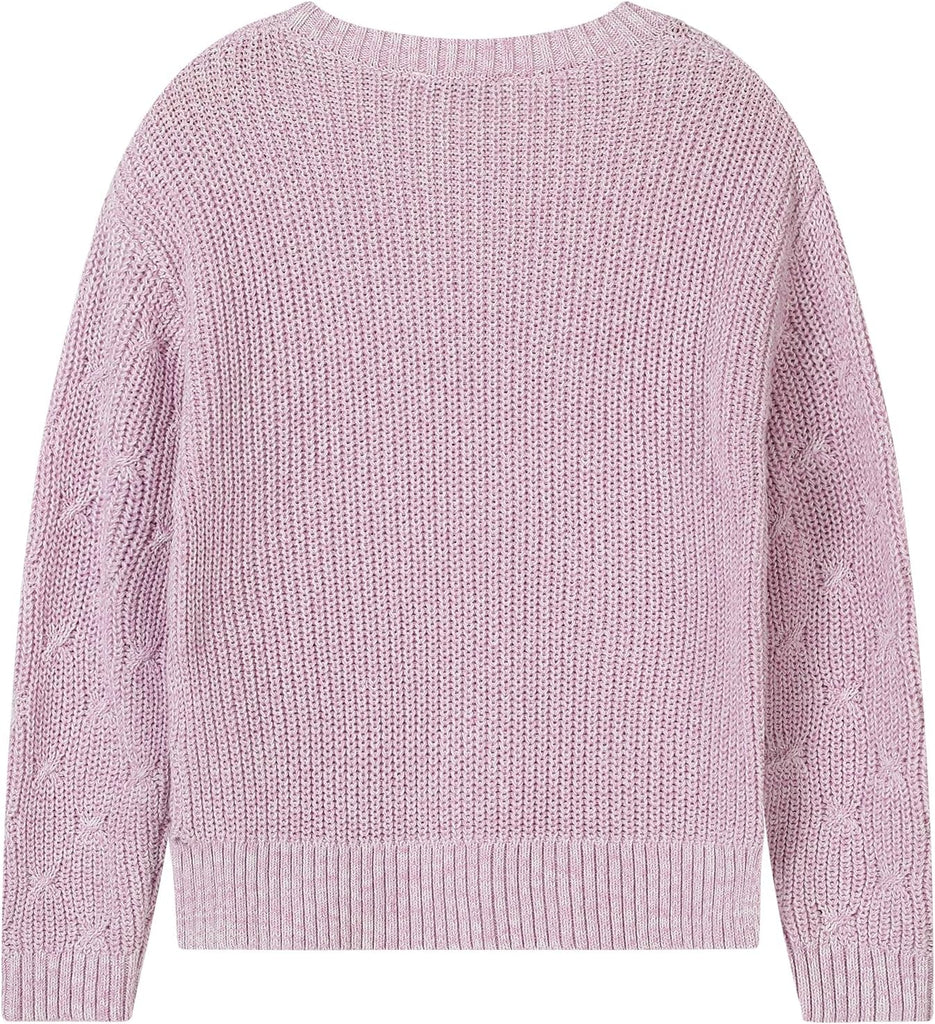 Sweaters Crewneck Long Sleeve Pullover Jumper Cotton Fall Chunky Fancy Cable Knit Sweater with Side Slit