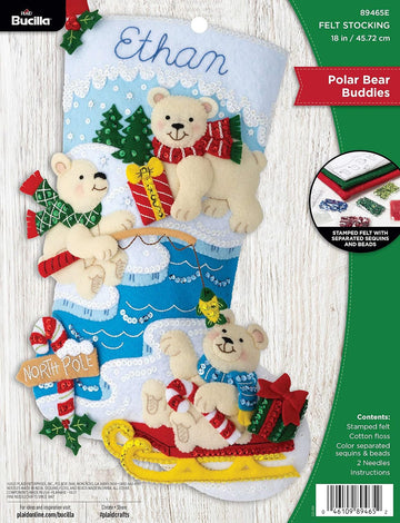 Felt Applique 18" Stocking Making Kit, Polar Bear Buddies