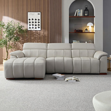 113" L-Shaped Genuine Leather Wall-Hugger Reclining Sofa with Left Chaise, Adjustable Backrest & Footrest, Modern
