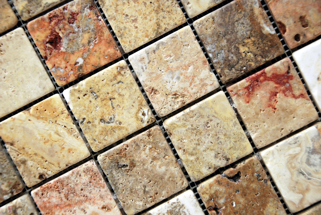 Scabos 2 X 2 Tumbled Travertine Mosaic Tile - Box of 5 sq. ft.
