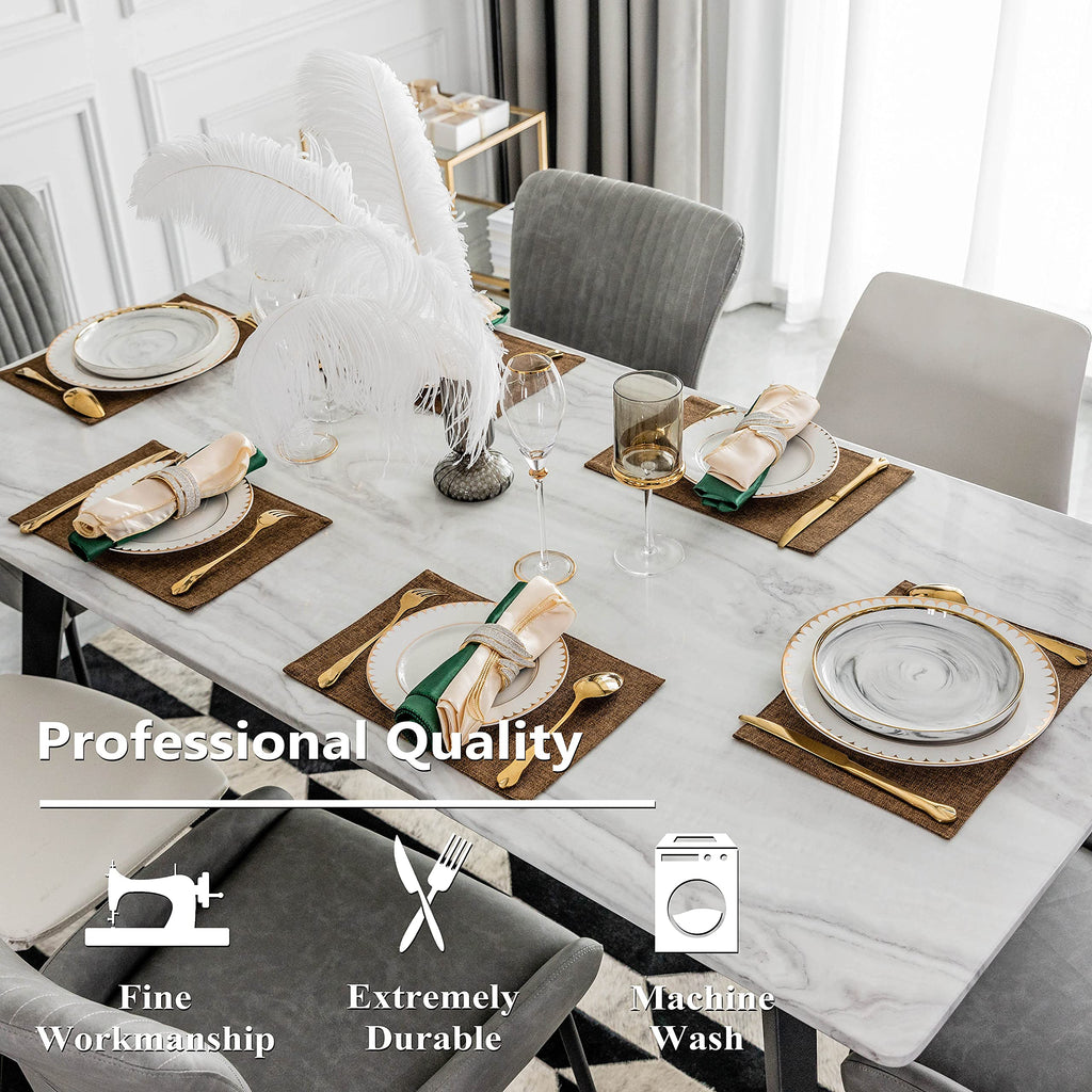 Cloth Placemats Set of 4 Heat Resistant Dining Table Place Mats Linen Kitchen Table Mats, Brown