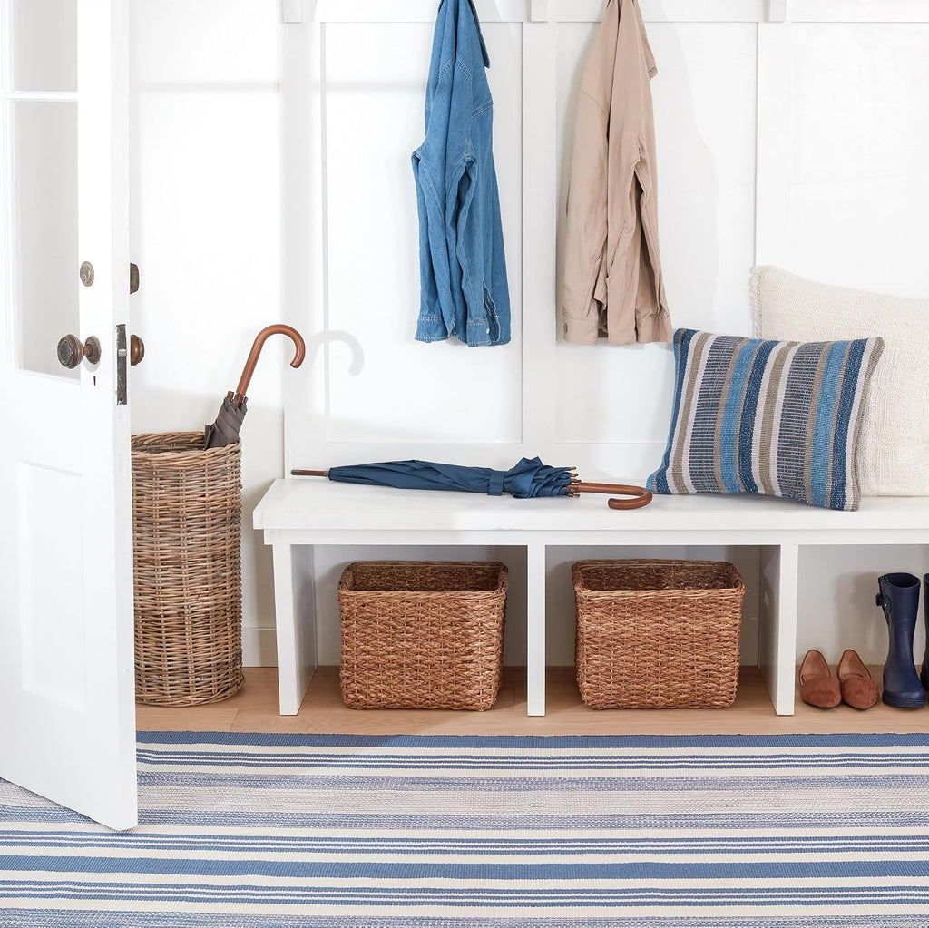 Quincy Denim Striped Handwoven Indoor/Outdoor Rug
