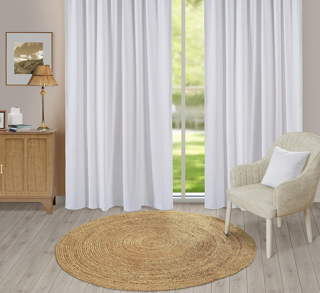 Jute Area Rug 6ft Round Handwoven Natural Braided Rustic Reversible