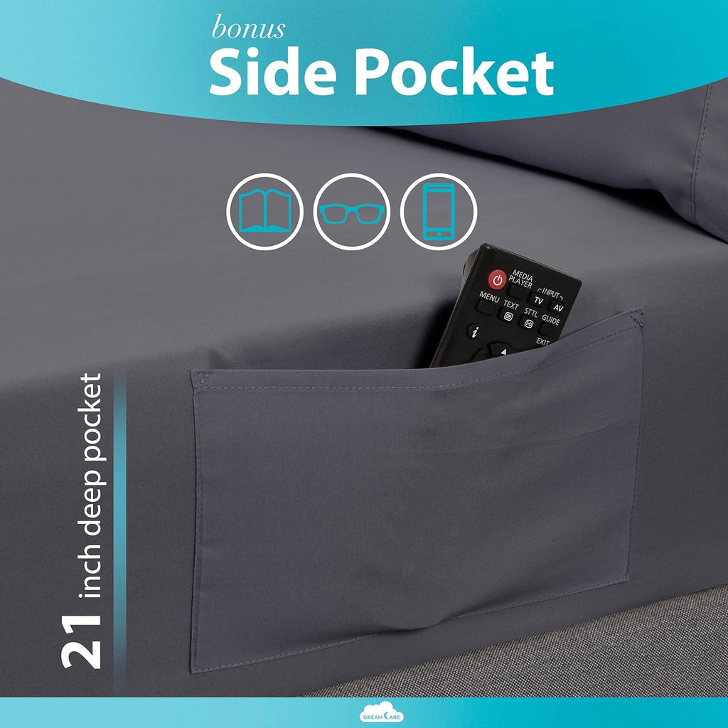 King Sheets Set - 6 pcs Breathable Cooling Bed Sheets - up to 21" Extra Deep Pocket King Sheet Set with Side Pockets