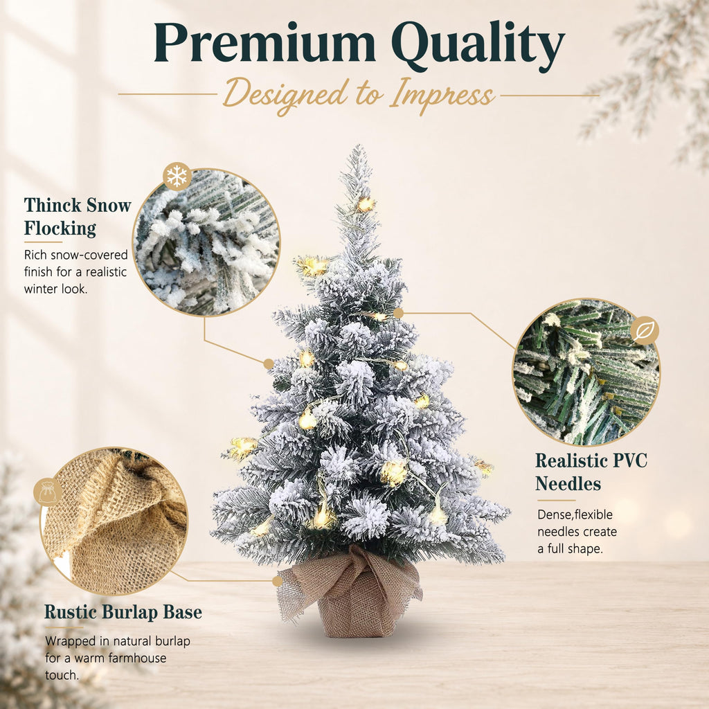 20in Pre-Lit Snow Flocked Artificial Mini Christmas Tree, Battery Operated