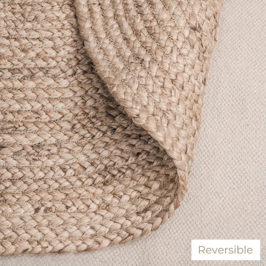 Natural Woven Jute Area Rug 5x8 feet Oval Braided Reversible Rugs for Farmhouse, Living Room, Kitchen, Bedroom