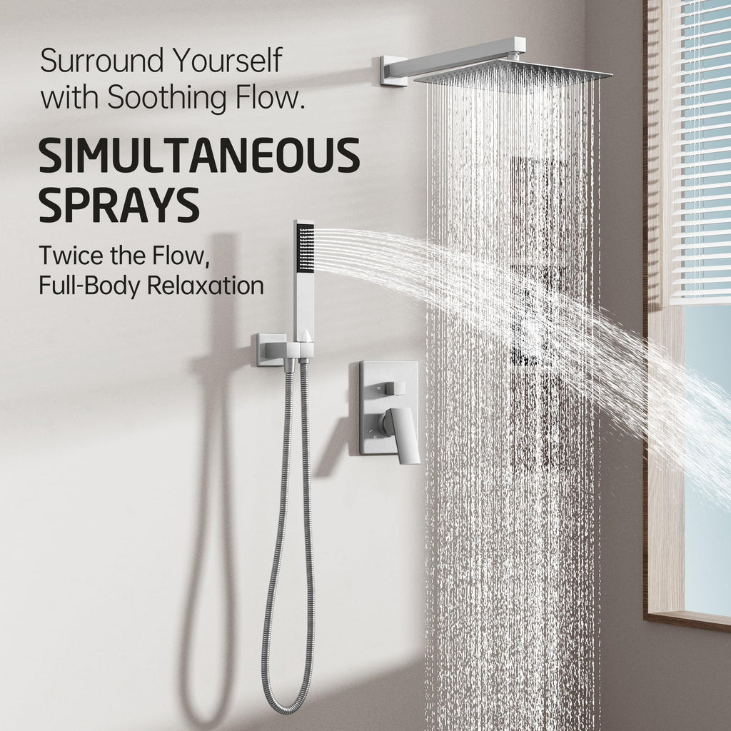 Shower Faucet Set, Shower System 12 Inch Rain Shower Head with Handheld Spray, Pressure Balance Shower Faucets Sets