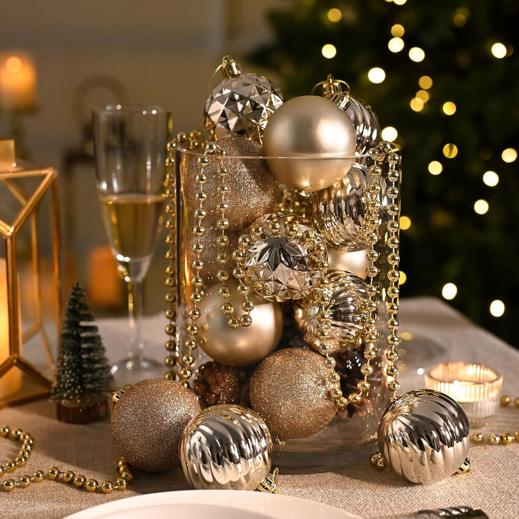 Christmas Tree Decorations Ornament Set Decor, 24ct 2.36 Inches Champagne Shatterproof Christmas Ball Ornaments