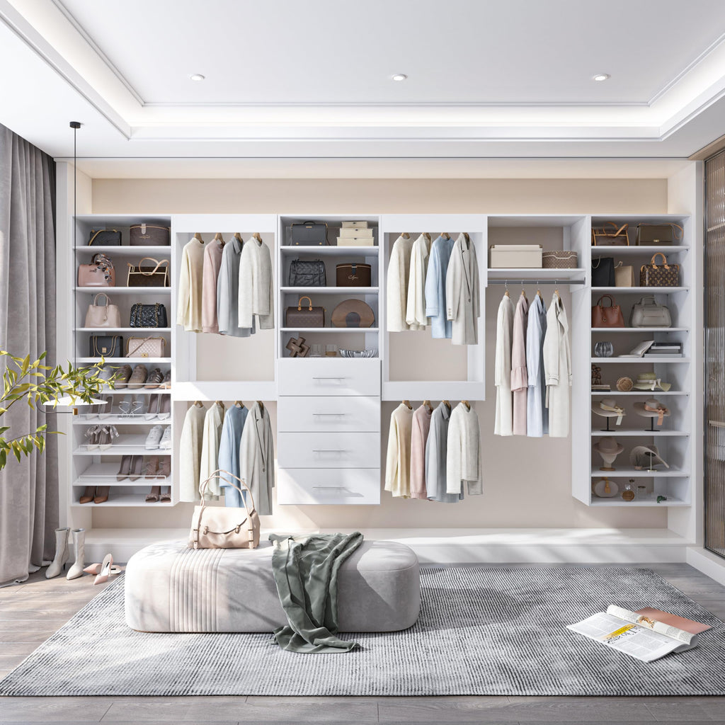 31.5" Wide Shoe Shelf Tower Modular Closet System, Shoe Storage Closet Tower with Shelves, White