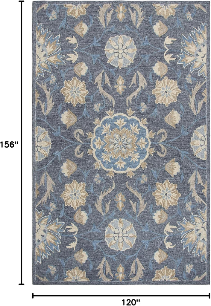 Resonant Wool Area Rug 10' x 13' Dark Gray/Blue Gray/Tan/Coco/Gray Floral