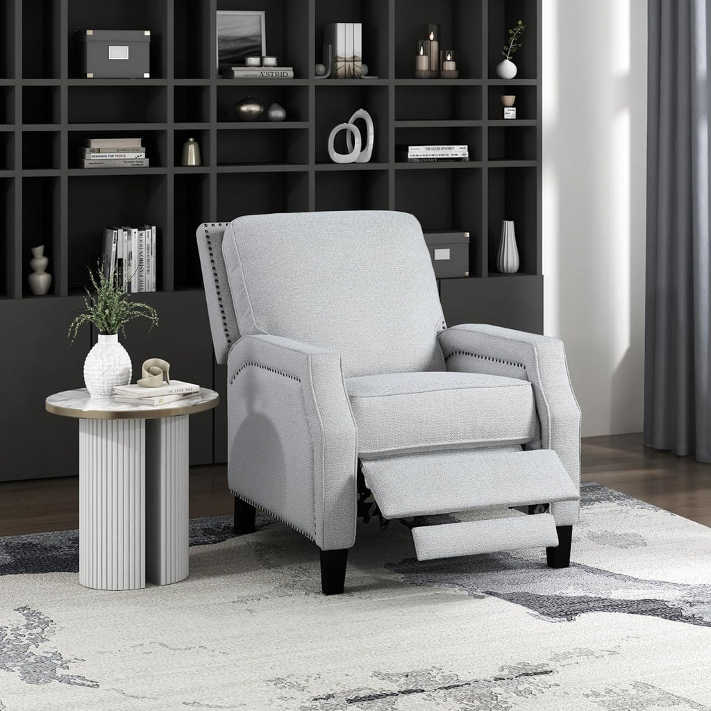 Push Back Recliner Chair, Reclining Sofa Armchair, Modern Recliner Sofa Chair with Footrest, Chenille Fabric Recliner