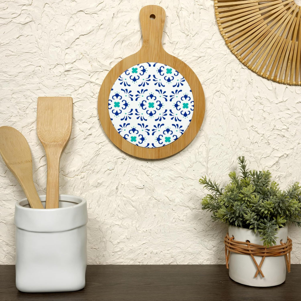 Teal & Blue - 10.5" Ceramic Heat Resistant Trivet Summer Italian Mediterranean Kitchen Decor