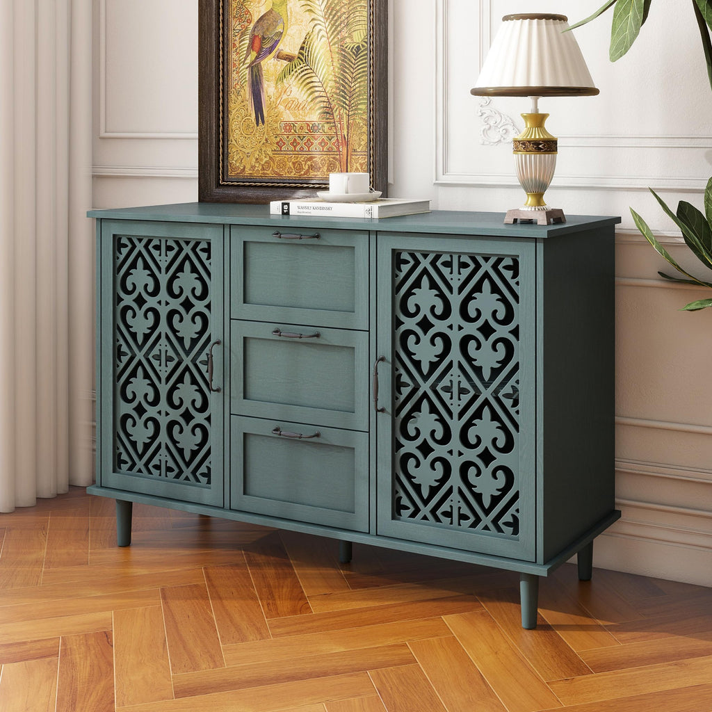 Green 2 Door 3 Drawer Sideboard Buffet, Farmhouse Accent Cabinet