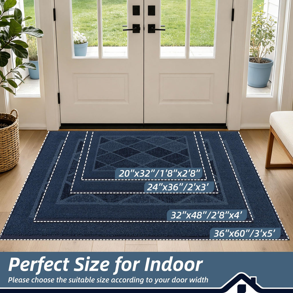 Dirt Trapper Door Mats 36" x 60", Non-Slip Washable, Navy Blue