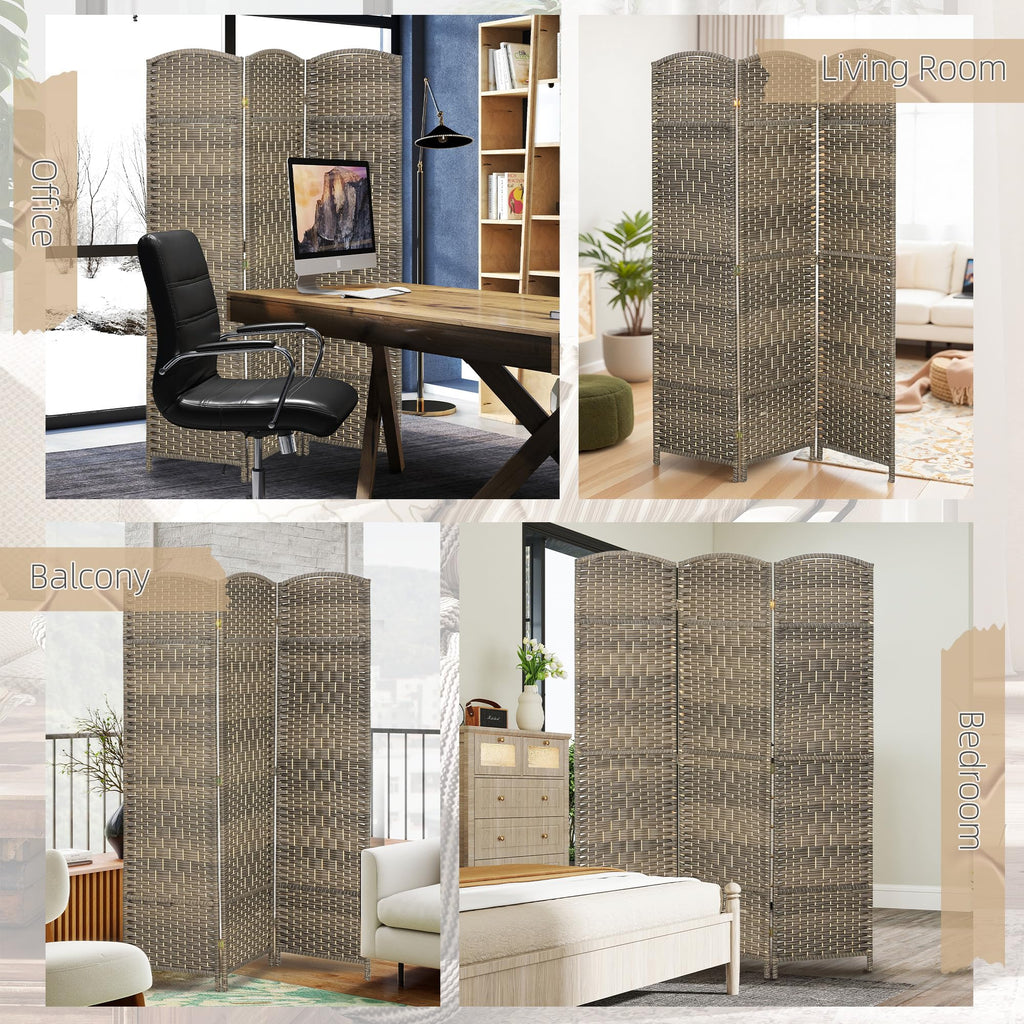 3 Panel Room Divider 6 Ft Privacy Screen Hand-Woven Dark Rustic Oak