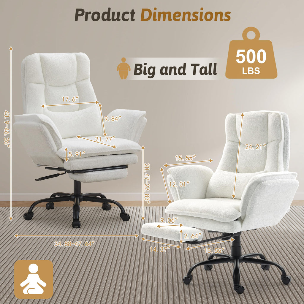 Wider Seat Office Chair with Flip Armrests for Criss Cross Legged&Cats, Big and Tall Executive Ergonomic Reclining