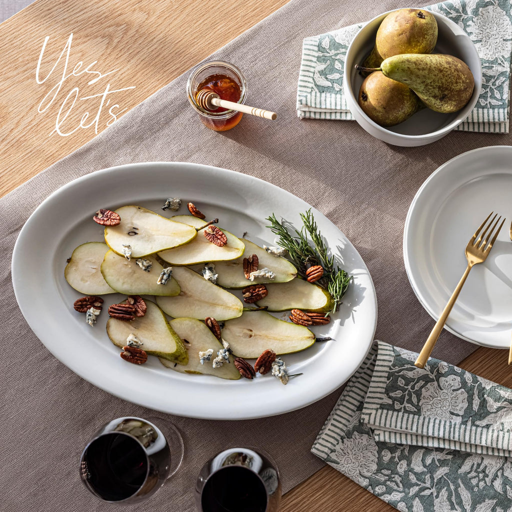 Rim Stoneware Serving Platter - Elegant 1-Piece Oval Serving Platter to Complete Your Kitchen Set - 16" L x 10.8" W