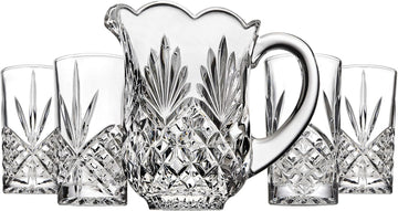 Pitcher and Glasses Drink Bar Set - Includes Pitcher Carafe and 4 Old Fashioned Glasses, Dublin Collection