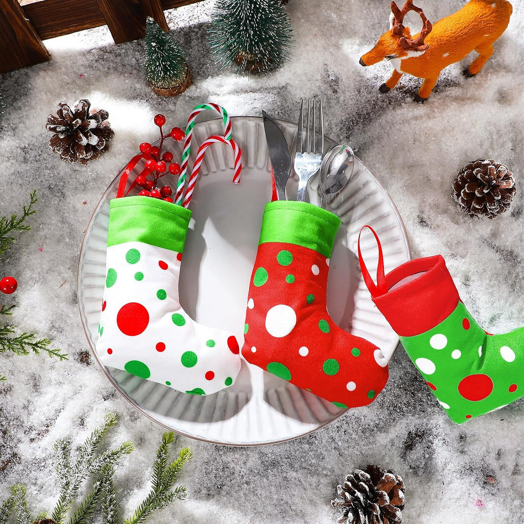 Mini Christmas Stockings Lime Green and Red 6 Inch - Set of 24
