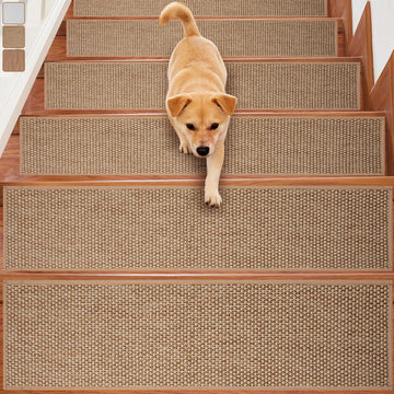 Carpet Stairs Runner for Wood Stairs, 8"x 30", Reusable Washable Beige 4-Pack