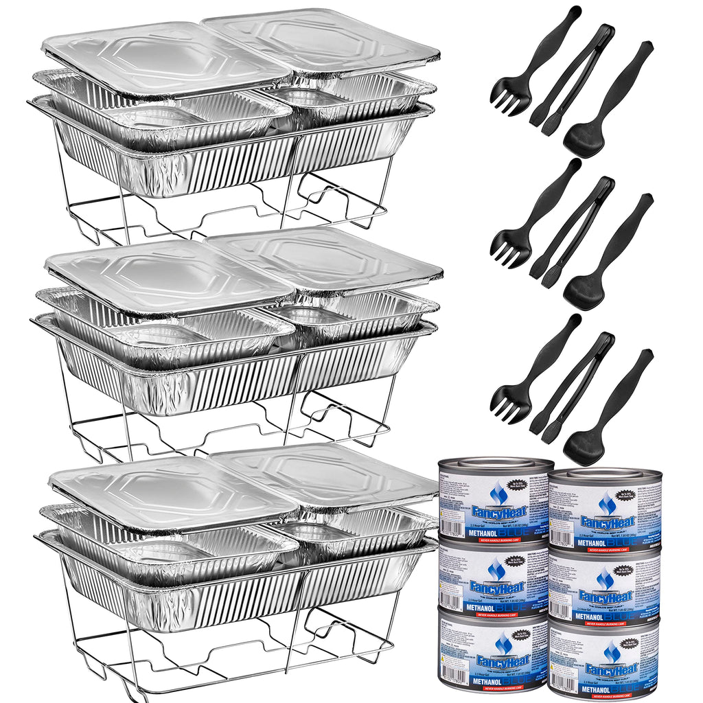 Disposable Chafing Dish Buffet Set, Food Warmers for Parties, Complete 33 Pcs of Chafing Servers with Covers
