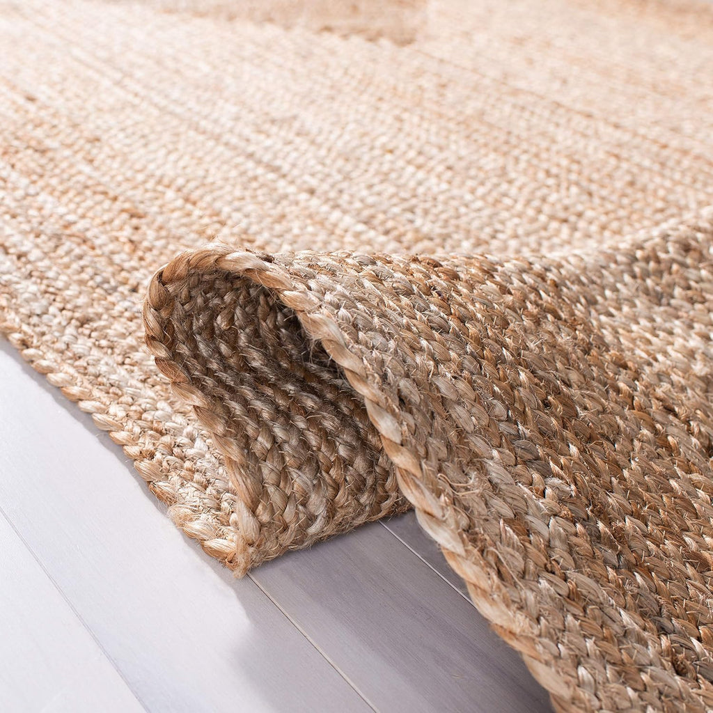 Area Rug Round - Cape Cod Collection- Large - Natural Brown, Handmade Braided Flat Weave Jute (CAP252A)