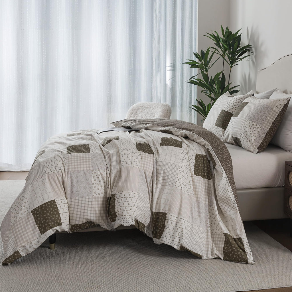 Rustic Duvet Cover - 100% Cotton Comforter Cover 3-Piece, All Season Bedding Duvet Cover Sets with Zipper
