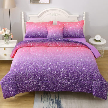 Twin Pink Comforter Set, 6 Piece Bed in A Bag 3D Colorful Bedding Set for Girls Kids (1 Comforter,2 Pillowcases,1