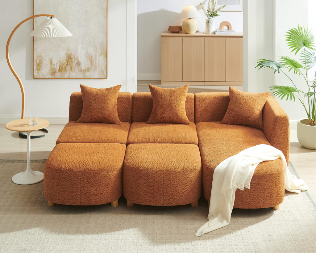 109.84" Modular Sectional Sofa with Pillows, 5-Seater, Boucle Curry