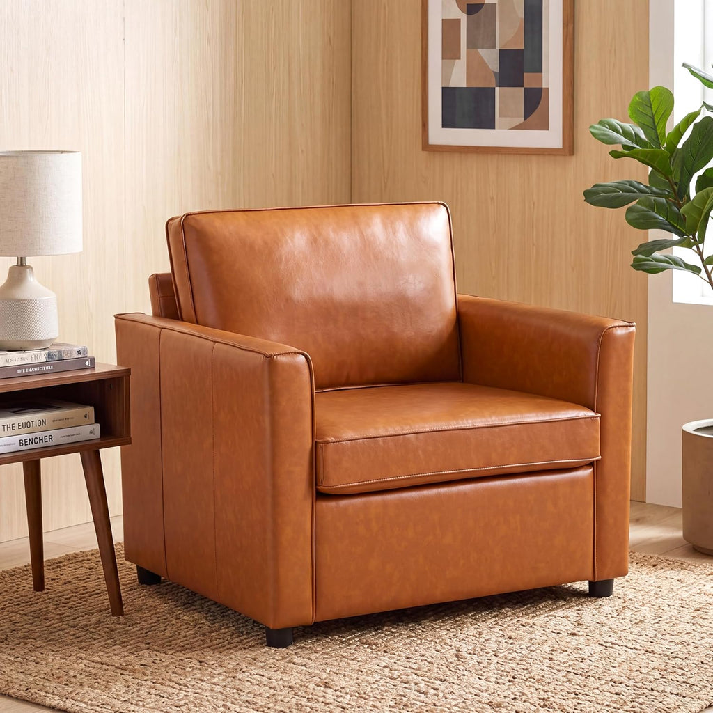 39" Faux Leather Armchair Large Sofa Chair, Caramel