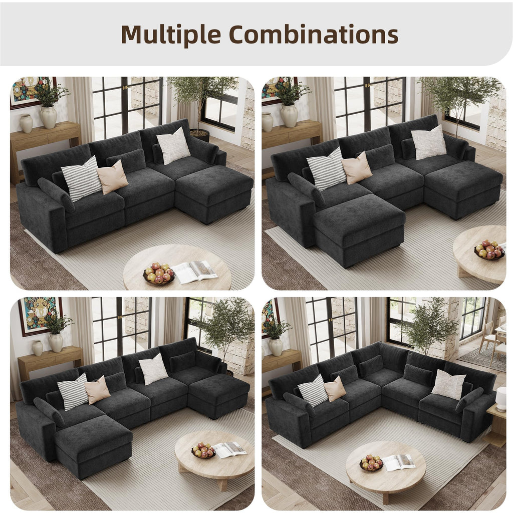 109.1'' Modular Sectional Sofa, L Shaped Oversized Extra Deep Couches, 5-Seat Chenille Couch with Wooden Legs, 2 Arm
