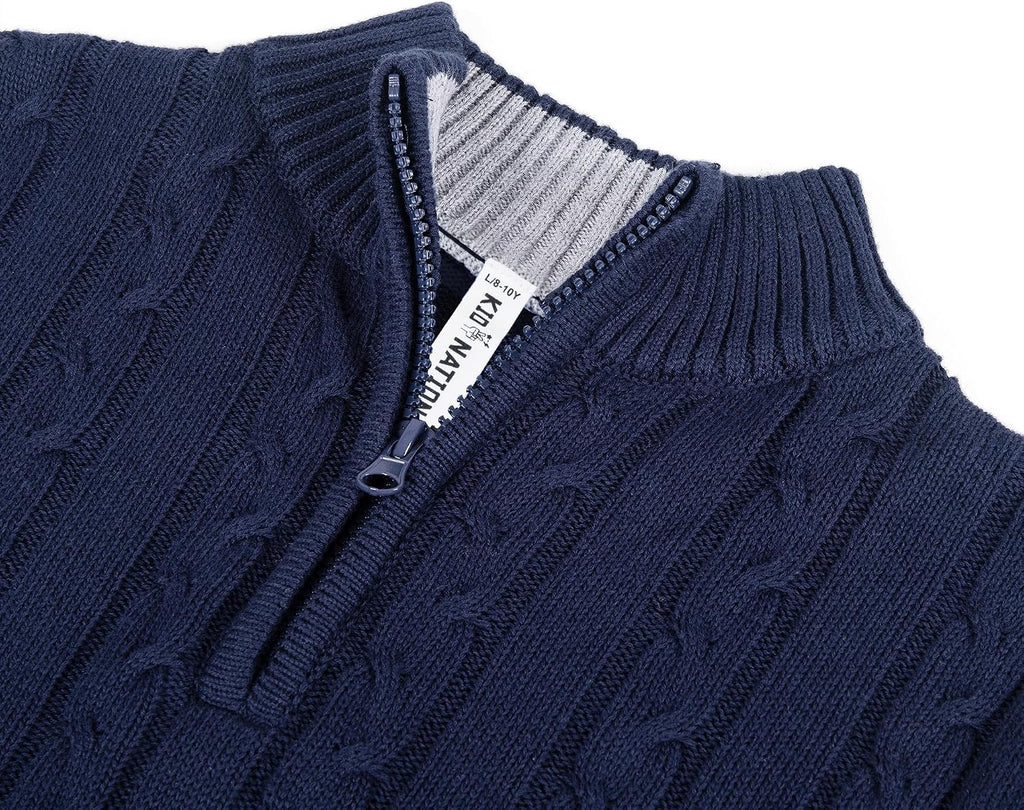 Boys Sweater Cotton Quarter Zip Sweater Kids Cable Knit Pullover