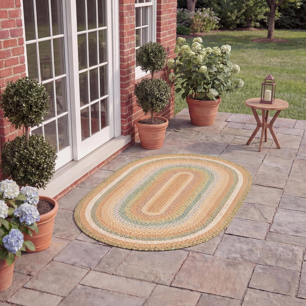 Braided Indoor/Outdoor Washable Oval Rug, Tan & Multi BRD314A