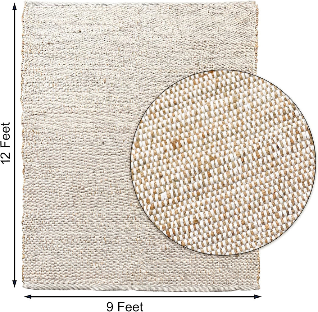 9x12 Jute Cotton Hand Woven Area Rug, Natural Jute/Cream Braided Boho Farmhouse Rug