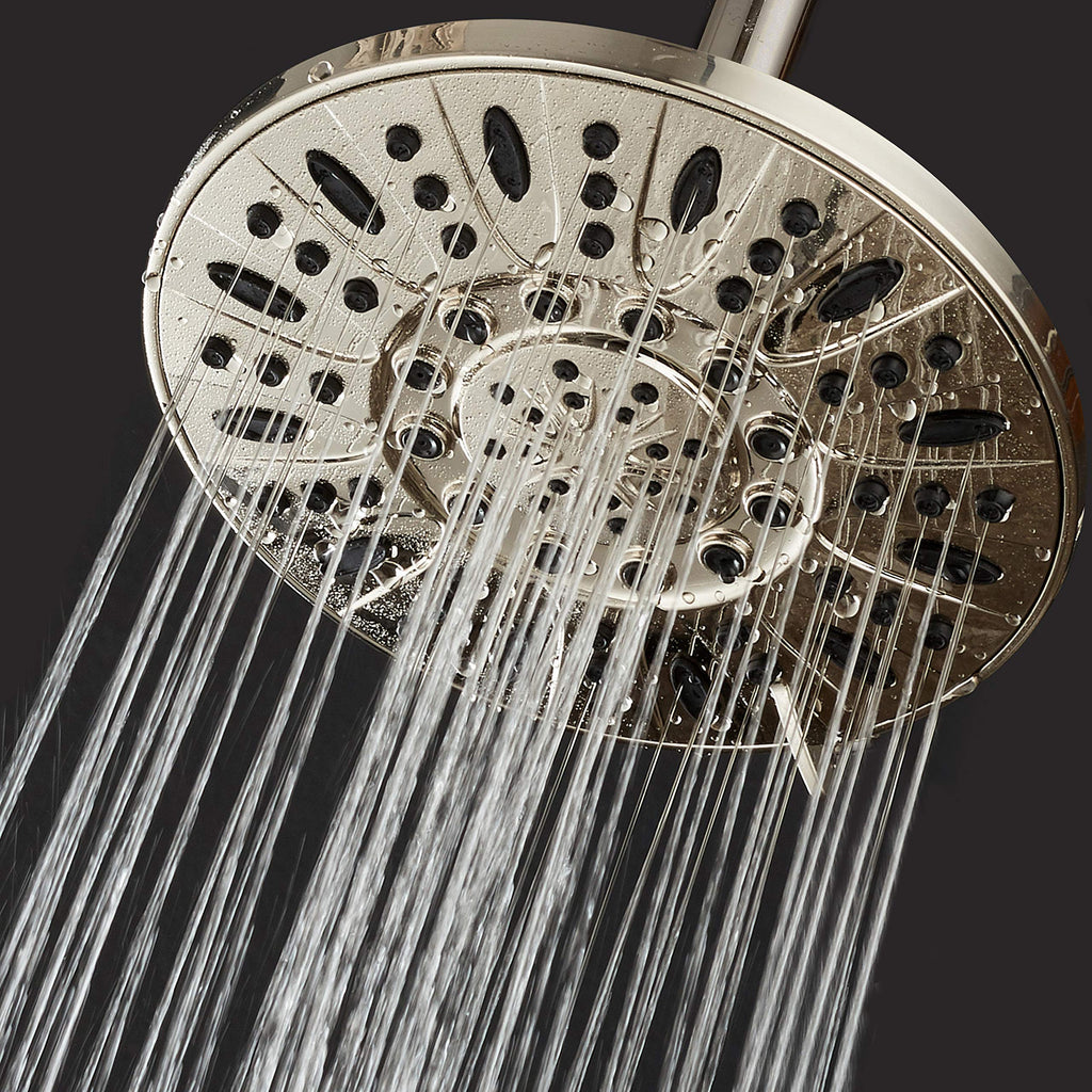 NICKEL High Pressure 6-Setting 7" Rain Shower Head - Angle Adjustable, Anti-Clog Showerhead Jets, Tool-Free