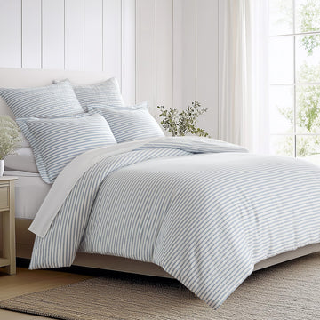 Tobago Stripe Blue Reversible Duvet Cover Set (90x94in) with 2 Pillowcases (26x20in) - Striped - Blue, White