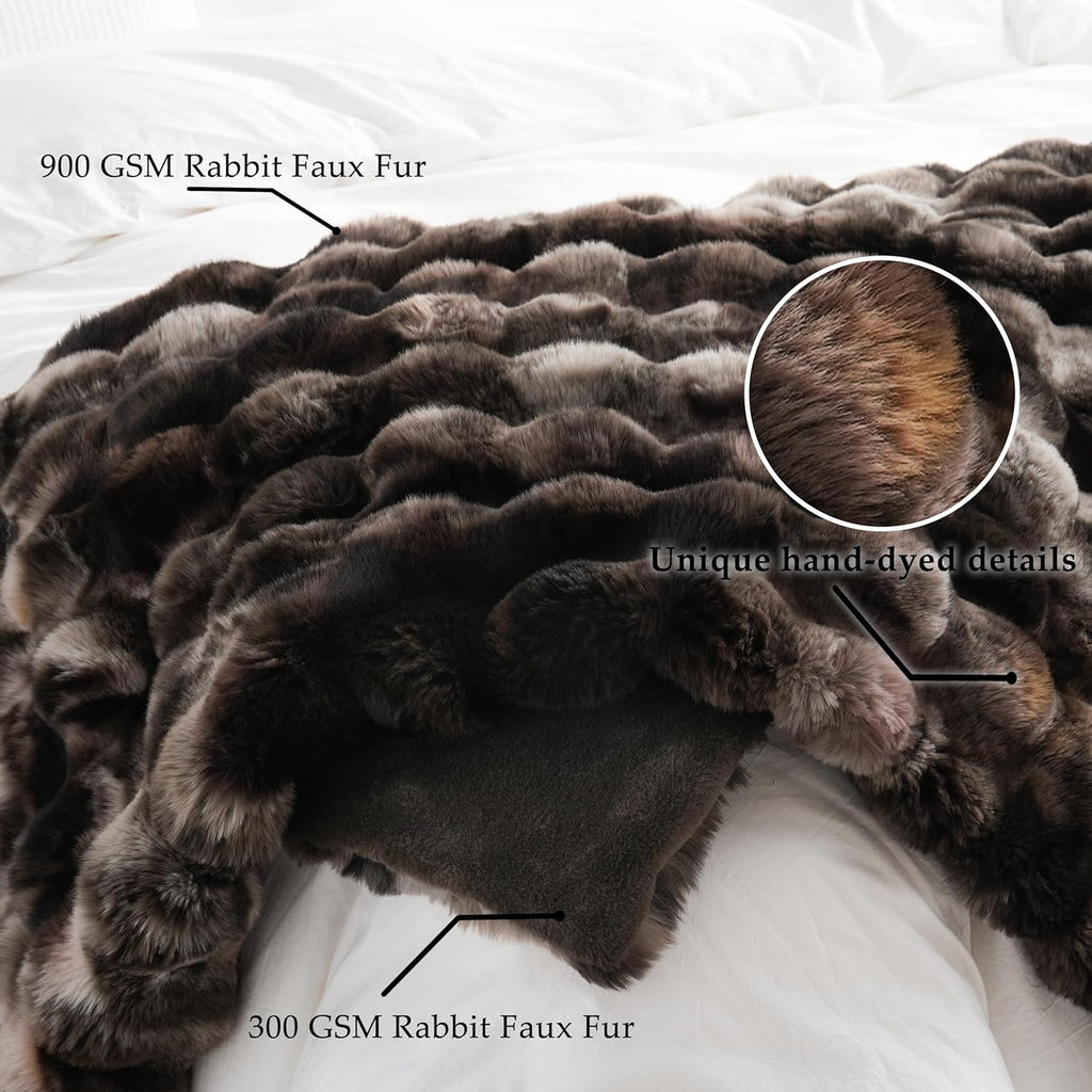 Fluffy Faux Fur Throw Blanket, Soft Plush Thick Cozy Fuzzy Luxury Minky Bubble Blanket, Tie-dye Coffee, 50" x 60"