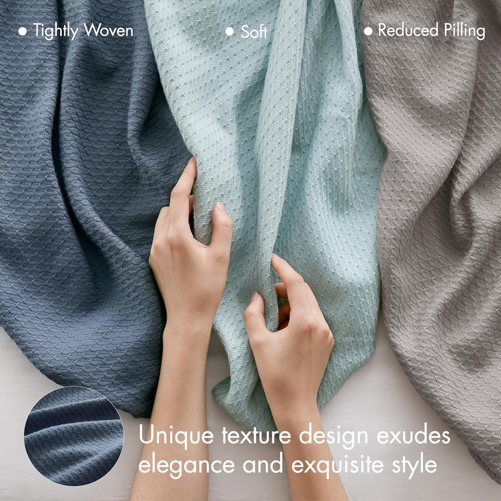 100% Egyptian Cotton Lightweight Summer Blanket, Breathable Waffle Knit Design, Soft Cozy All-Season Throw, Navy Blue
