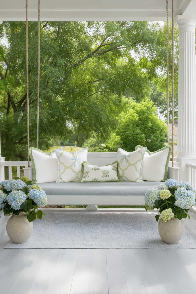 Grandmillennial Coastal Hampton Patio Indoor Outdoor Throw Pillow Cover Only, 22"x22" Water Repellent for Backyard