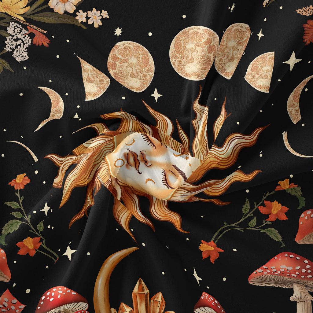 Burning Sun Wall Tapestry Moon Phase Tapestry Wall Hanging Witchy Room Decor Botanical Flowers Tapestries Aesthetic